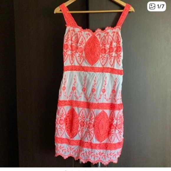Yoana Baraschi Vibrant embroidery Orange and White Mini Dress size S - Picture 2 of 4